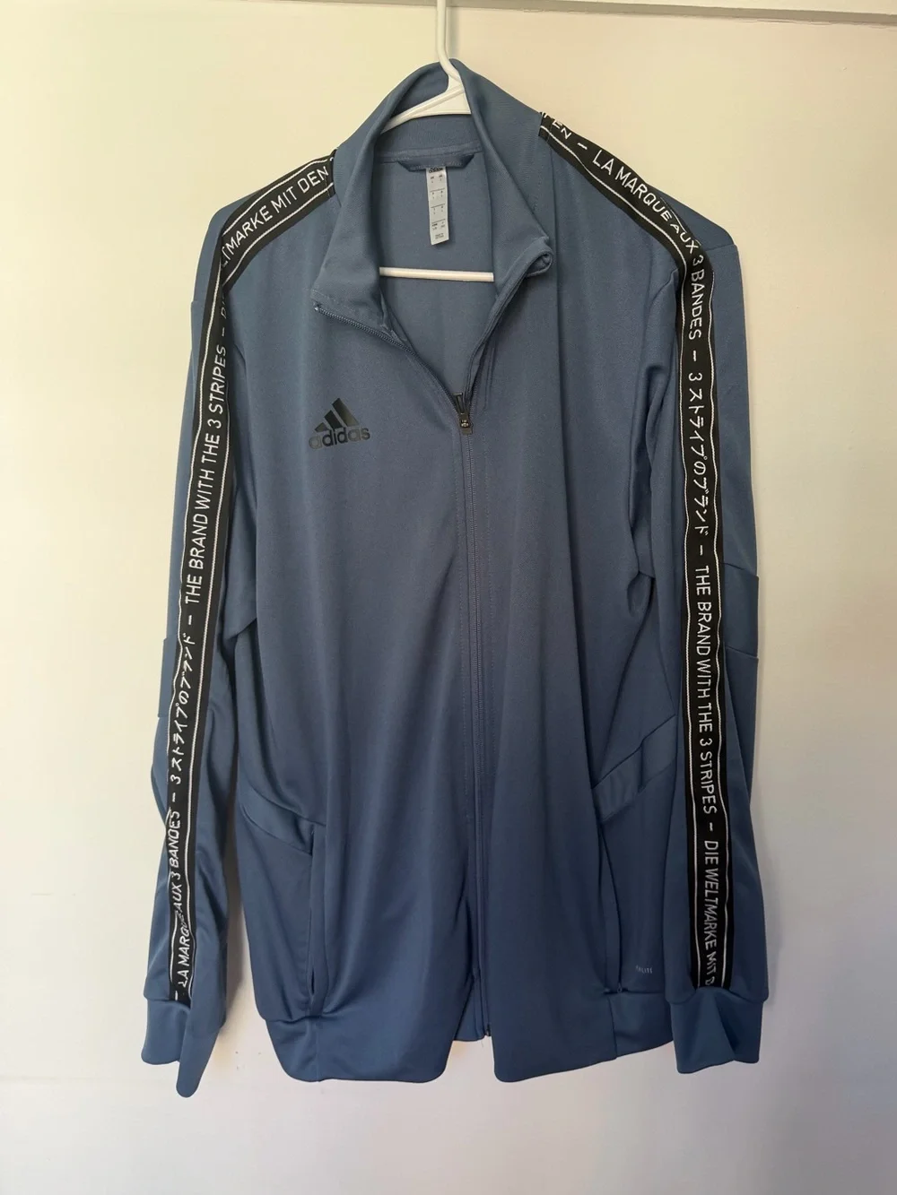 adidas Men's Dusty Blue Full-Zip Track Jacket with Black Trim